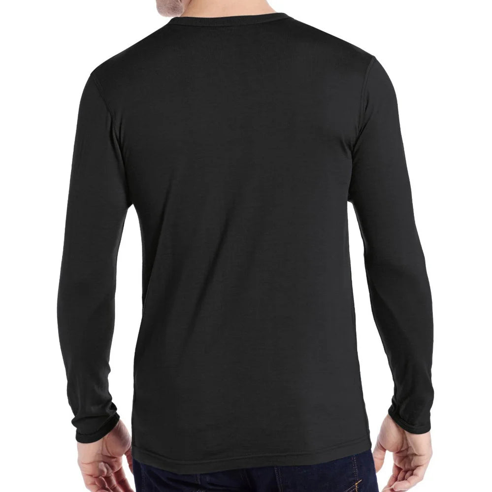 Men's 100% Pure Merino Wool Male Lightweight Base Layer Long Sleeves Warm Winter