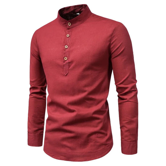 Men Formal Elegant Shirt Long Sleeve Cotton Linen Shirts Business Social Shirt