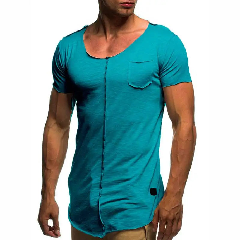 Men Fashion Patchwork T Shirt Short Sleeve Solid Men's T-Shirt