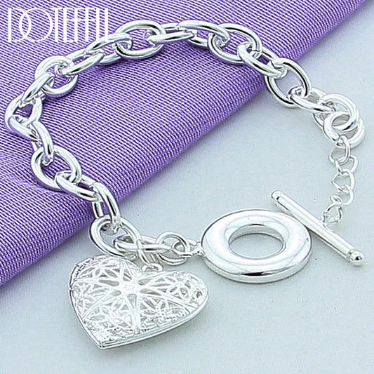 DOTEFFIL 925 Sterling Silver Heart Photo Frame Bracelet for Women