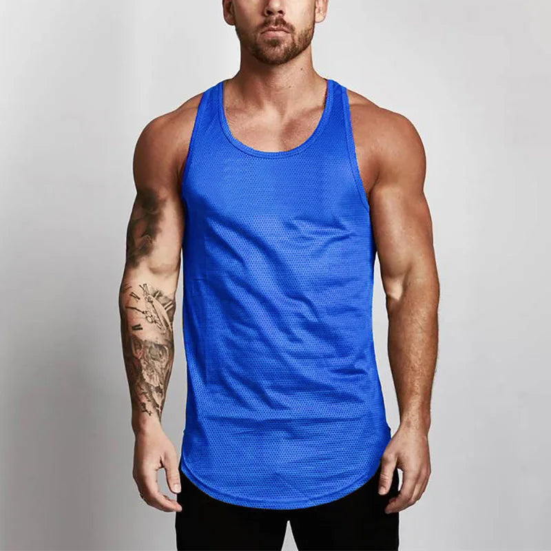 Bodybuilding Clothing Mesh Tank Tops Men Gym Stringer Sleeveless Shirt Fitness