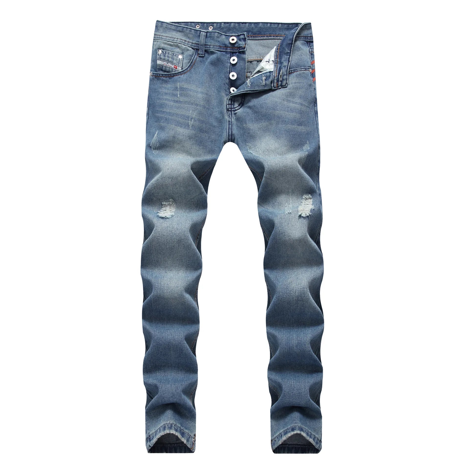 Ripped Denim Jeans for Men Straight Slim Plus Size 40 42 Pantalones Designer