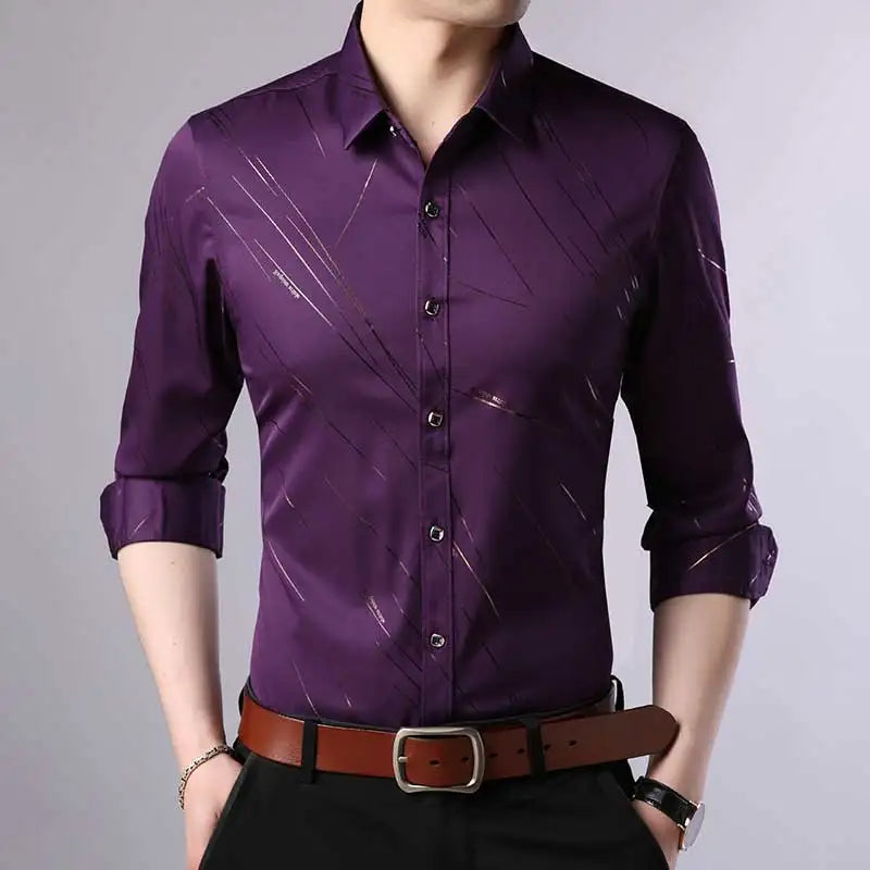 2022 Brand Fashions Casual Slim Fit Long Sleeve Men Shirt