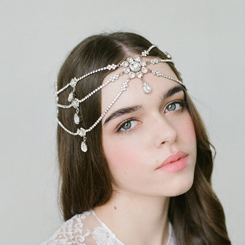 Bohemia Jewelry Rhinestone Forehead Hair Chain for Girls Crystal