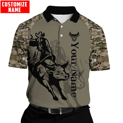 Personalized Name Bull Riding 3D All Over Printed Mens Polo Shirt