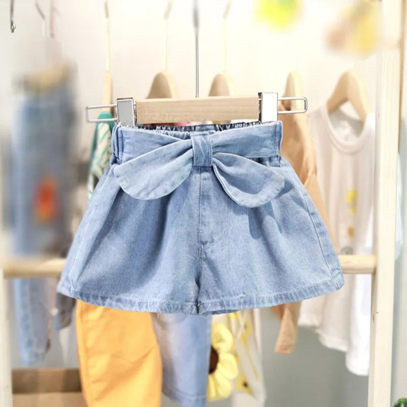 Girls Cute Bow Denim Shorts Summer Children Loose Short Pants for Girl 1-7yr