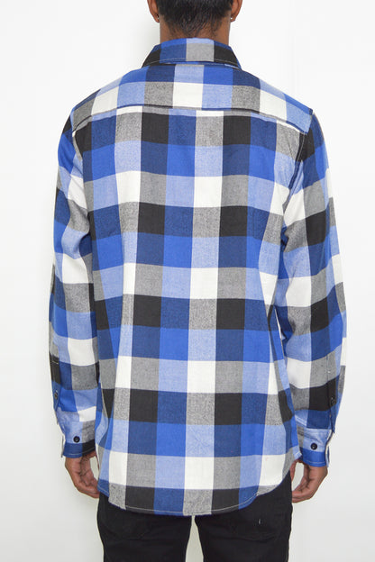 Long Sleeve Checkered Plaid Brushed Flannel