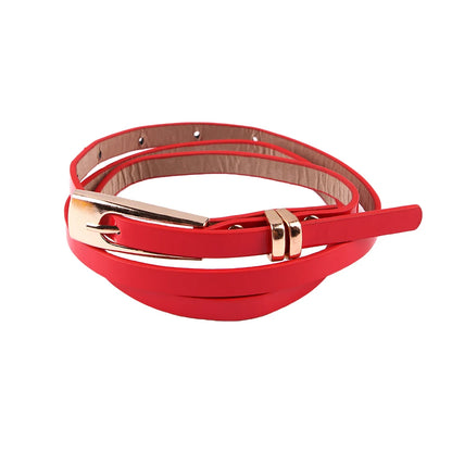 Fashion Female Thin PU Leather Narrow Waistband Belt for Girl Skinny Candy Belt