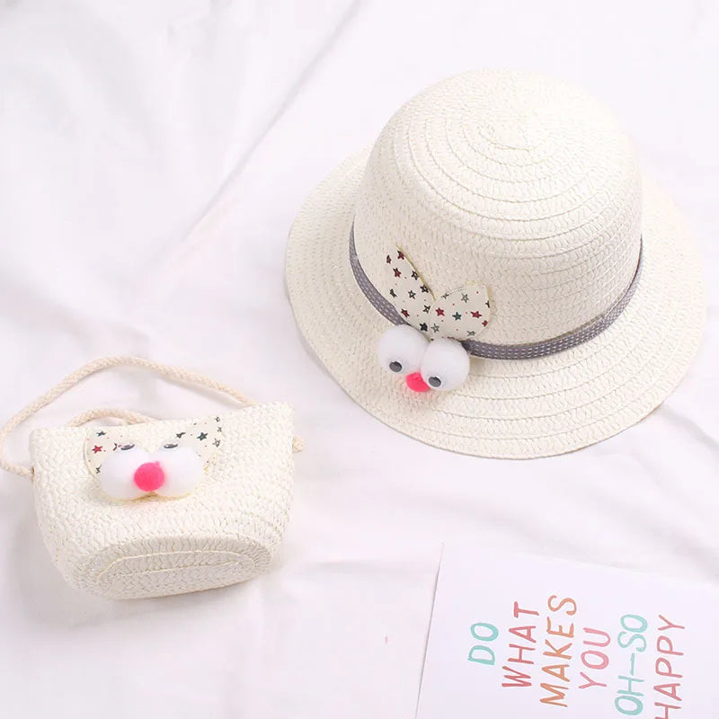 Summer Baby Flower Breathable Hat Straw Hat With Handbag Bags Kids Hat Girls