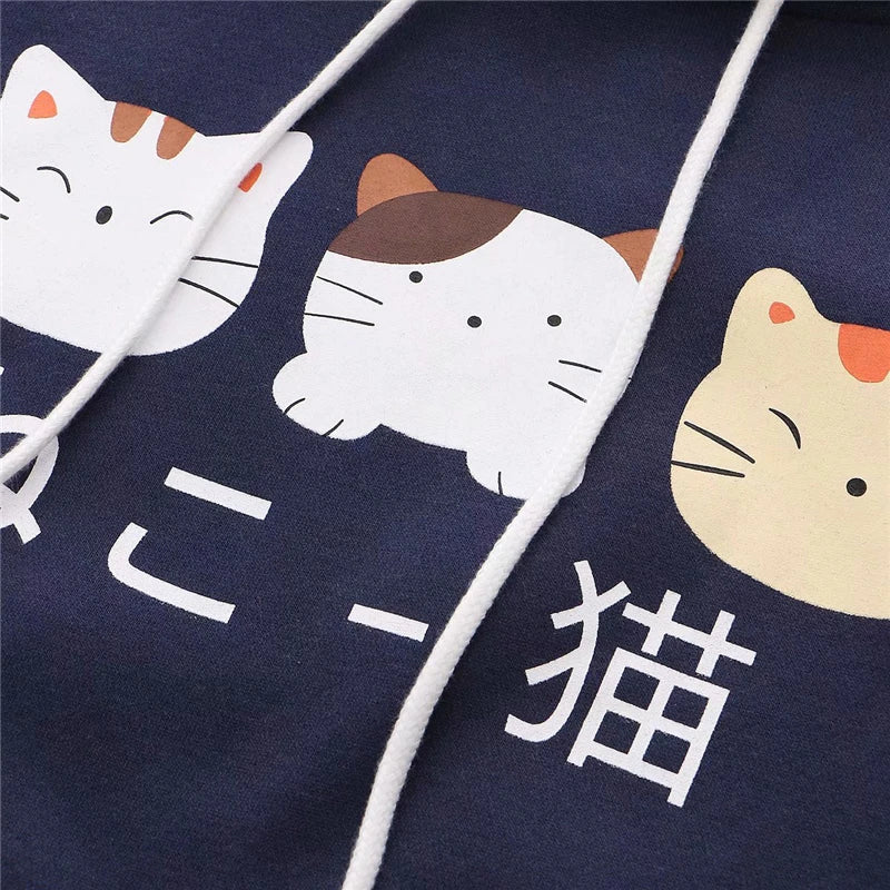 2020 Winter Harajuku Kawaii Women Hoodies Japanese Cute Cat Graphic Girls