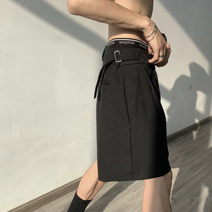 Summer Grey/Black Suit Shorts Men Fashion Society Mens Dress Shorts Korean