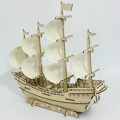 Sailboat Diy Toy Puzzle 3D Small Boat Educational Kids Gift Games Assemble Wood