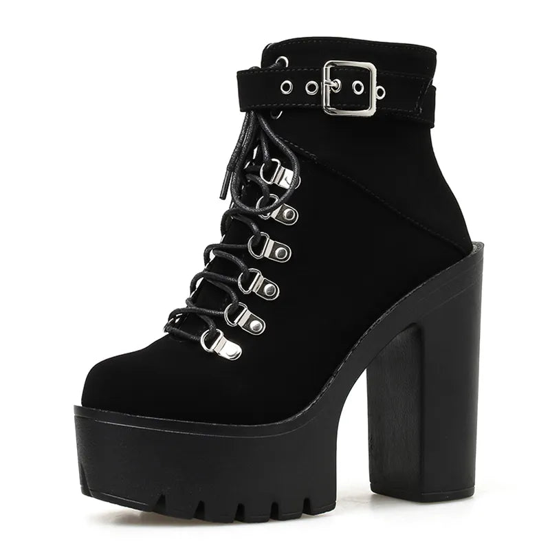 Lace Up  Boots Platform Buckle Boot Winter Shoes Thick Heel Boots With Zipper