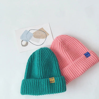 Autumn Winter Solid Color Baby Knitted Hats Kids Girls Boys Beanies Caps