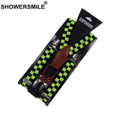 SHOWERSMILE Suspenders Women Leather Alloy 4 Clip Suspender Yellow Tirantes