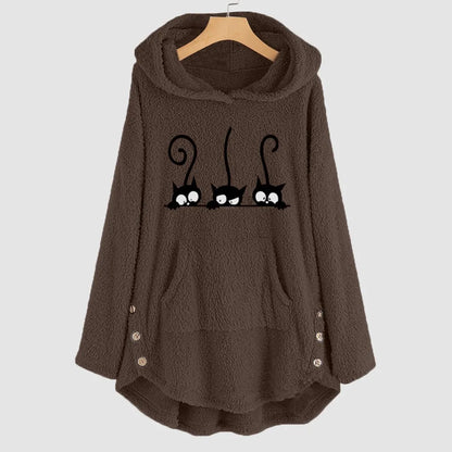 Cardigan Womens Fleece Cat Embroidery Plus Size Warm Oversized Hoodies