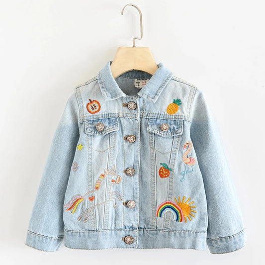 Girls Denim Jackets Children Jacket Unicorn Embroidery Jeans jacket