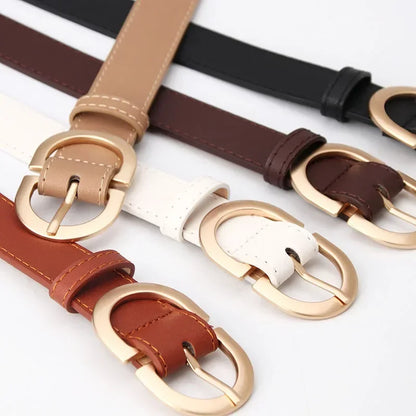 Thin Female Circle Buckles Belt Deduction Side Gold Buckle Jeans Belts Women