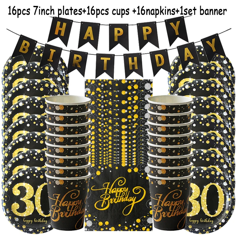 30 40 50 Years Anniversary Disposable Tableware Set New Year Party