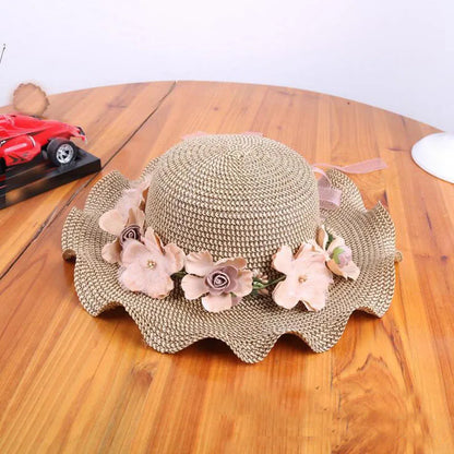 2021 Girls Summer New Hats New Straw Baby Sun Hat With Flowers