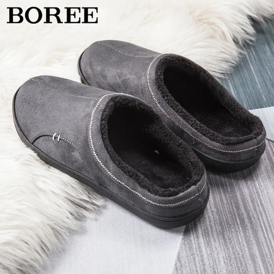 BOREE Classic Home Slippers for Men Winter Suede Short Plush Man Slippers