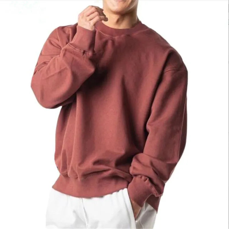 Men's Sweatshirt White Pure Color Casual Men Spring Autumn Fleece Sweatshirts