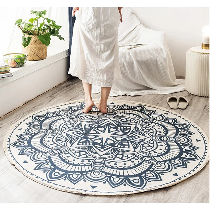 Nordic Round Carpets Bohemia Ethnic Tassel Yellow Mandala Carpet Living Room