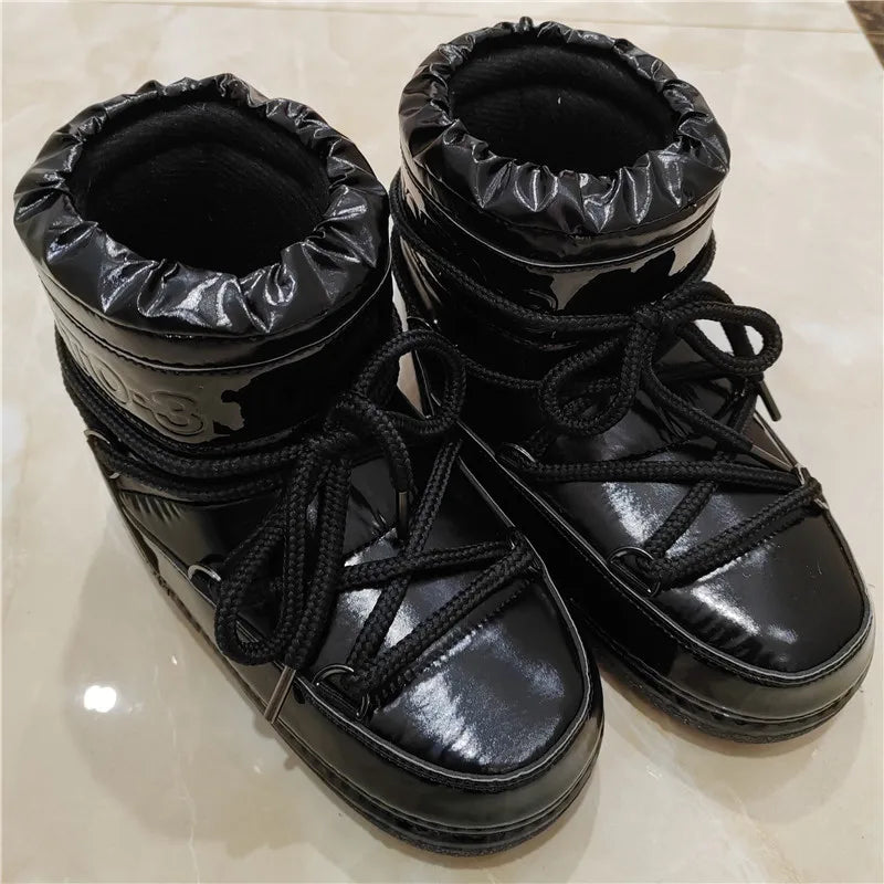 Winter Boots Fluffy Fur Lace-Up Platform Snow Boots Waterproof Warm Boots