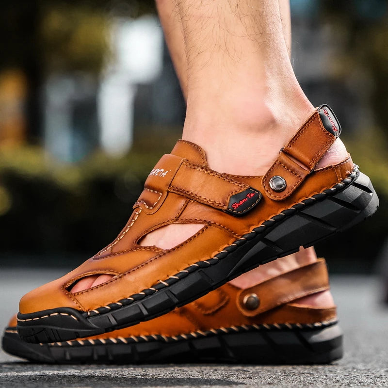 New Summer Genuine Leather Men's Sandals Casual Outdoor Beach Sandals High