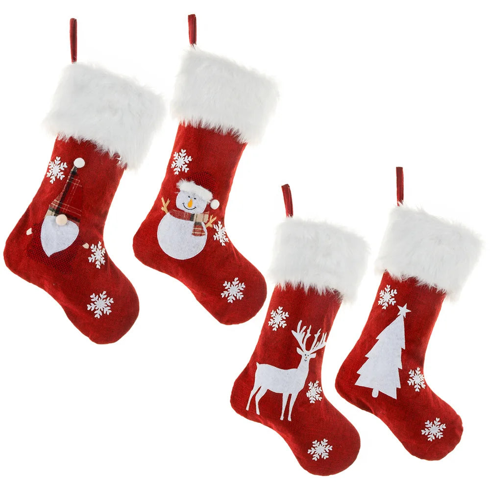 1Pc LED Christmas Socks Red Snowflake Luminous Christmas Knitting Stocking