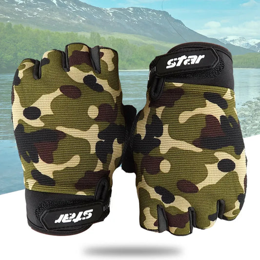 (S-2XL)Adult Kids Tactical Half Finger Fishing Gloves Anti-Slip Outdoor Sport