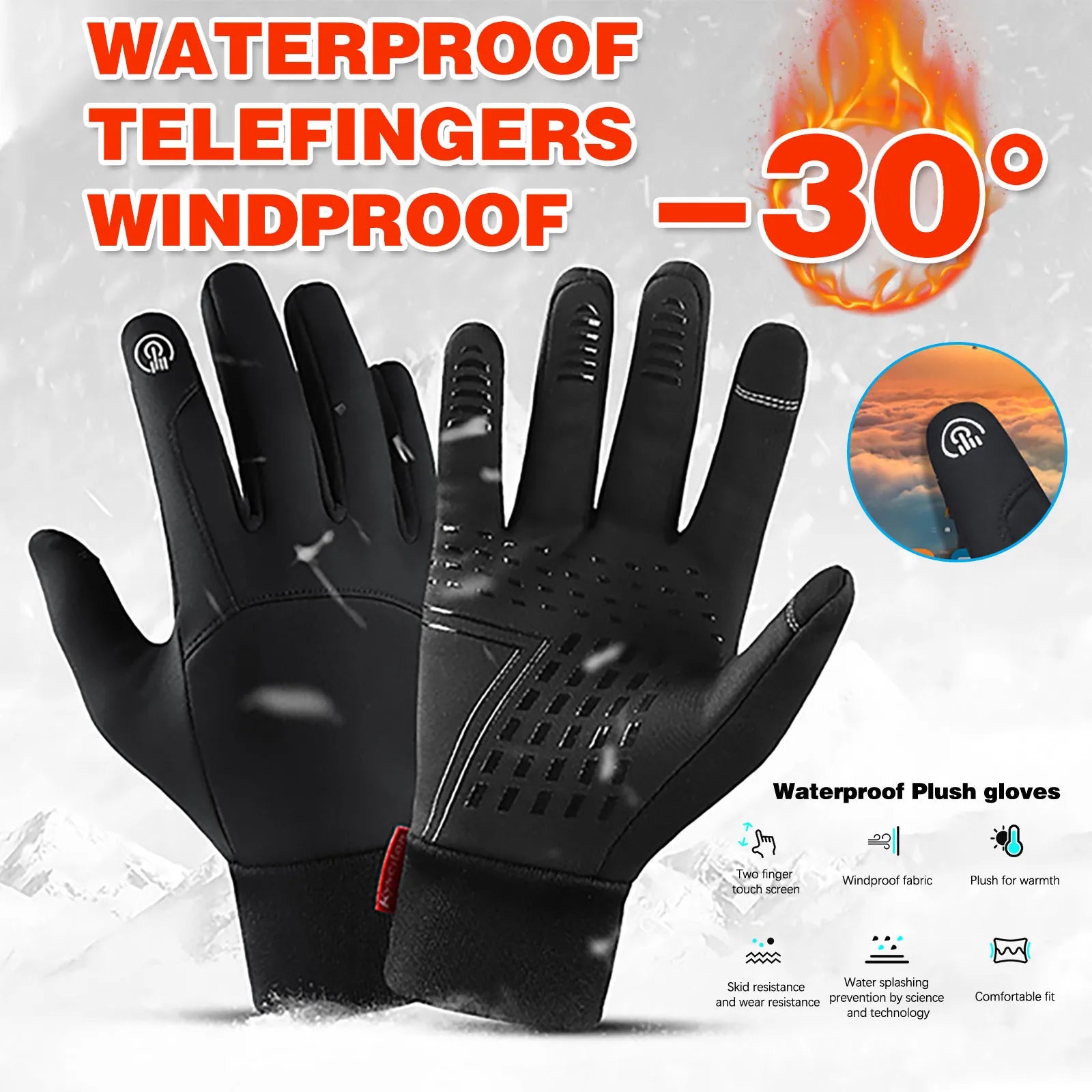 Black Winter Warm Gloves for Mens Running Skiing Cycling Gloves