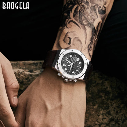 BAOGELA Timing Watch Men's Sports Watch Quartz Watch Leather Brand