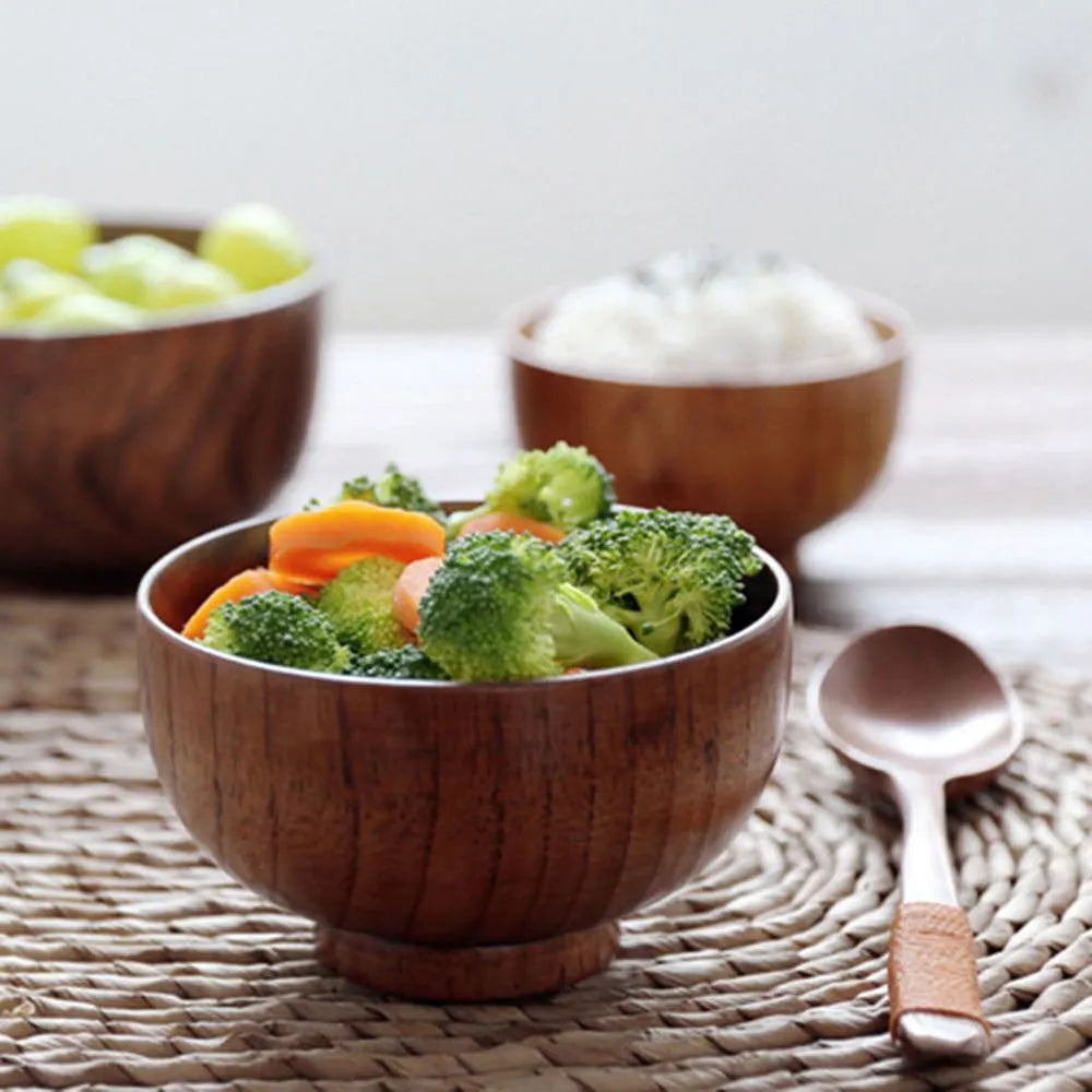 Wooden Bowl Japanese Style Soup Salad Coconut Grinding Tableware