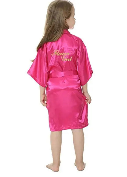 Solid Girls Stain Silk Robes Flower Girl Kimono Robes Wedding Brief Bathrobes