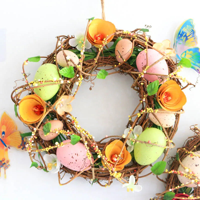 Happy Easter Eggs Door Rattan Wreath, Wedding Party Supplies, Home Decoration