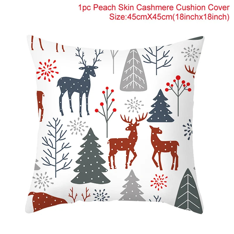 Merry Christma Decorations for Home Reindeer Santa Claus Tree Cushion Cover