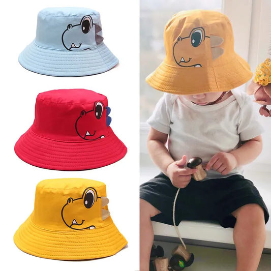 Summer Baby Kids Sun Hat Cartoon Dinosaur Bucket Hats Children Boys