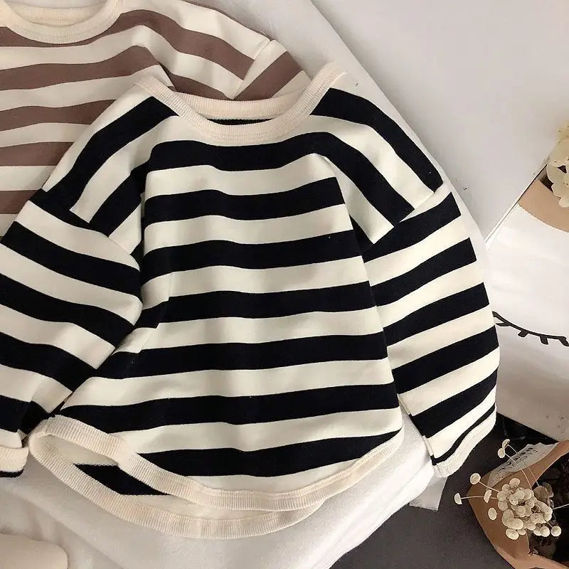 MiniAinis Spring Autumn New Girls Long Sleeve Striped Boys Cotton Hoodies