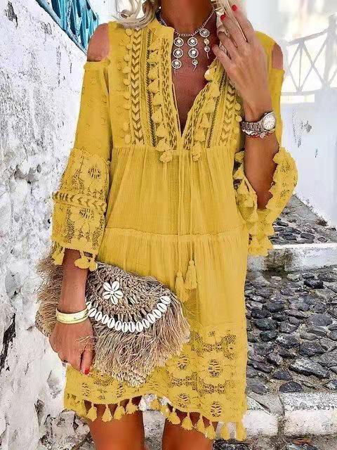 Inspired New Design 2022 Boho Hollow Out Short Dress Women