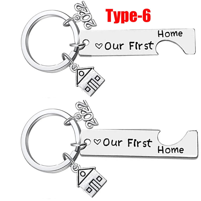 1/2Pcs Home Keychain Engraved Our First Home House Keyring 2023 2024 Couples Ho