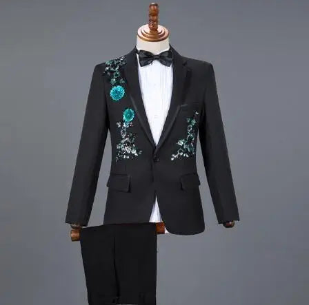 White Embroidered Diamond Suit Men Wedding Groom Tuxedo