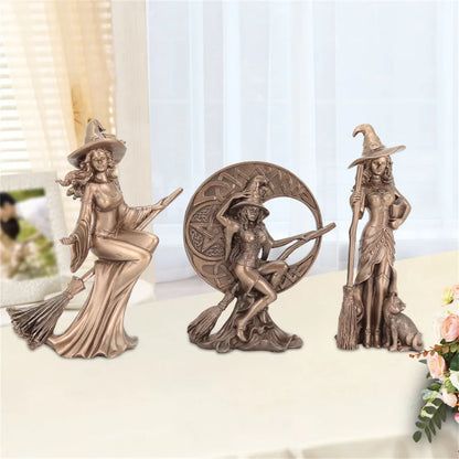 Flying Broomstick Witch Statue Retro Nordic Mysterious Magic Resin Home Decor