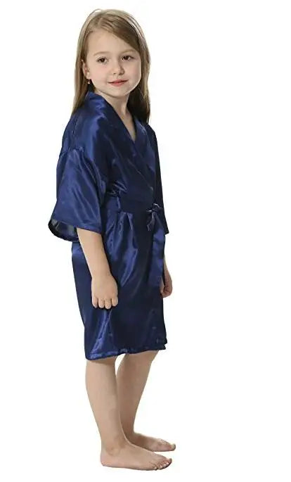 Solid Girls Stain Silk Robes Flower Girl Kimono Robes Wedding Brief Bathrobes