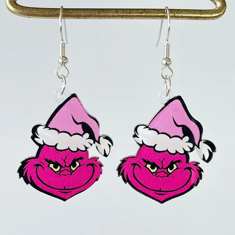 Popular Pink Christmas Earrings Santa Claus Christmas Tree Rugby Earrings