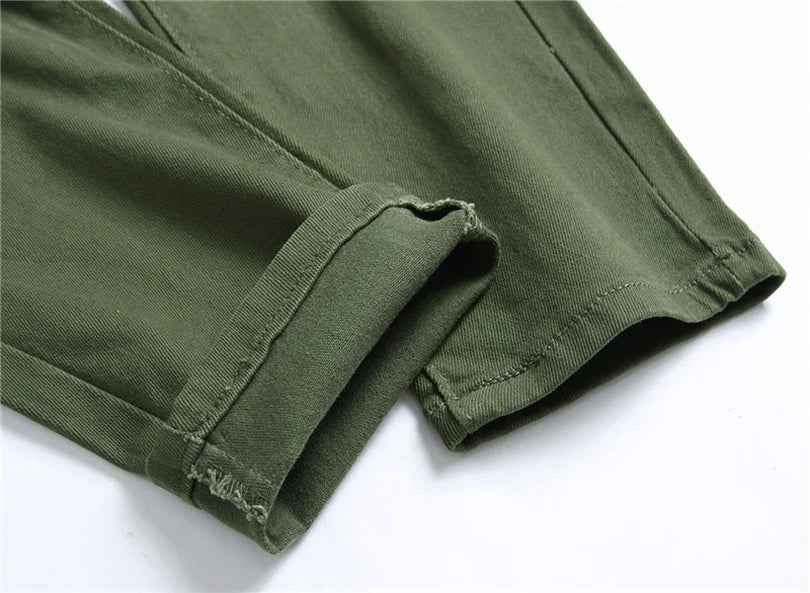 2024 Men Jeans Pants Custom Men Denim Jeans Homme Knee Hole Green Straight