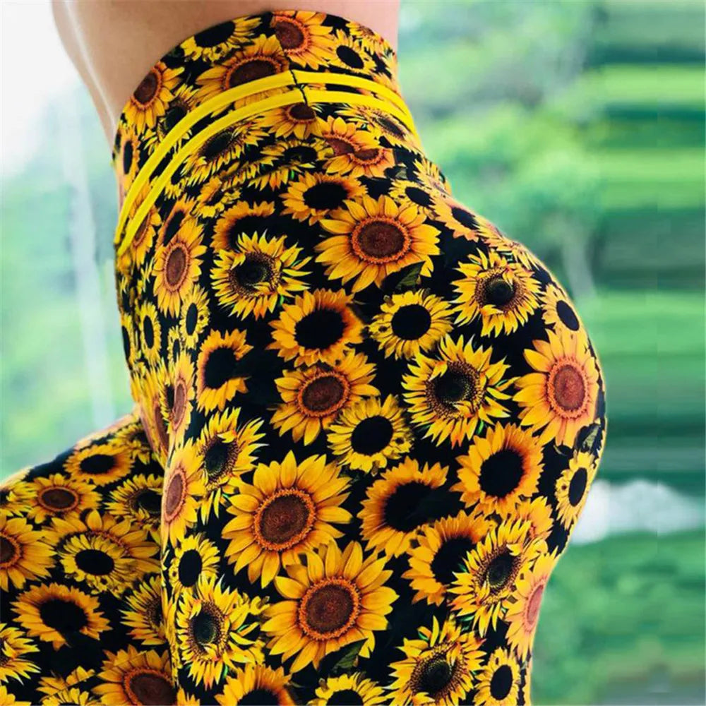 New Arrival Fitness Leggings Women Sunflower Print Elastic Workout leggings