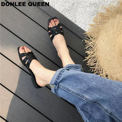 DONLEE QUEEN Women Brand Slippers Summer Slides Open Toe Flat Casual Shoes