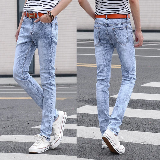 Men's Skinny Jeans Gray/Blue Denim Jeans New Fashion Men Pencil Pants Slim Jeans