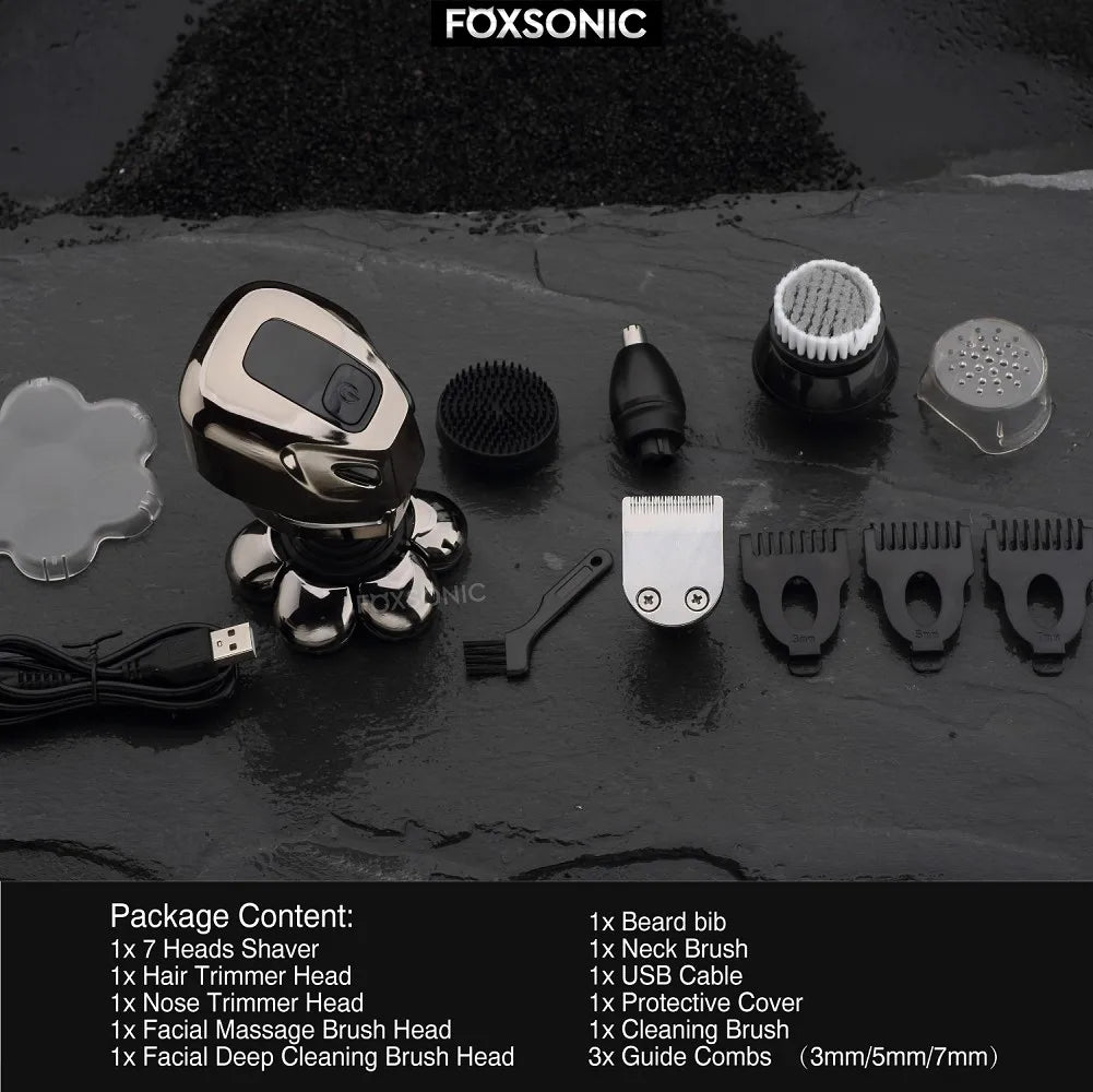 FOXSONIC Electric Shaver Razor for Men's Trimmer Wet and Bald Head Dry Razor 7D